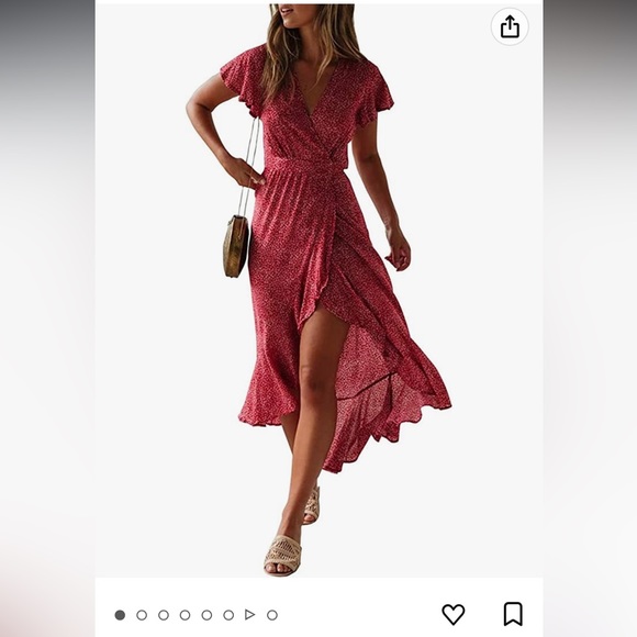 Zesica amazon red wrap dress short sleeve with ruffles size m - Picture 1 of 2
